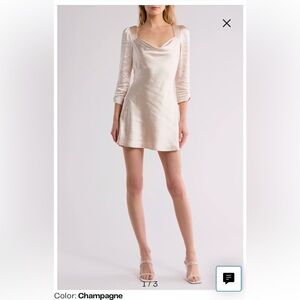 Lush NWT Long Sleeve Satin Minidress champagne cream color size large